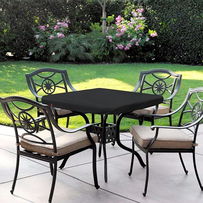 Outdoor Square Table Cover Waterproof UV-Resistant for 40 x 40 Inch Patio Tables - Heavy Duty Weatherproof Table Top Protector with Elastic Hem (Black)