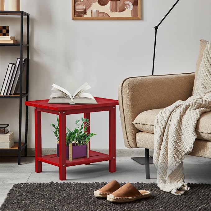 nevilywood 2-Tier End Table, HDPE Whether resisted, Red