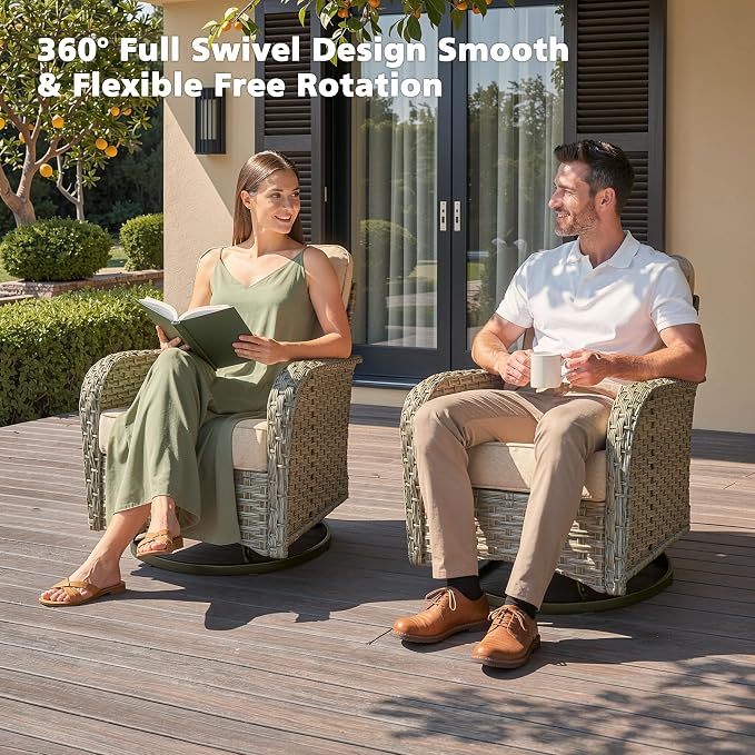 CAODOC Outdoor Sectional Patio Furniture Set,8 Pieces Wicker Conversation Sets L Shaped Couch,Out Door Sofa Outside Furniture with Swivel Chairs,Beige