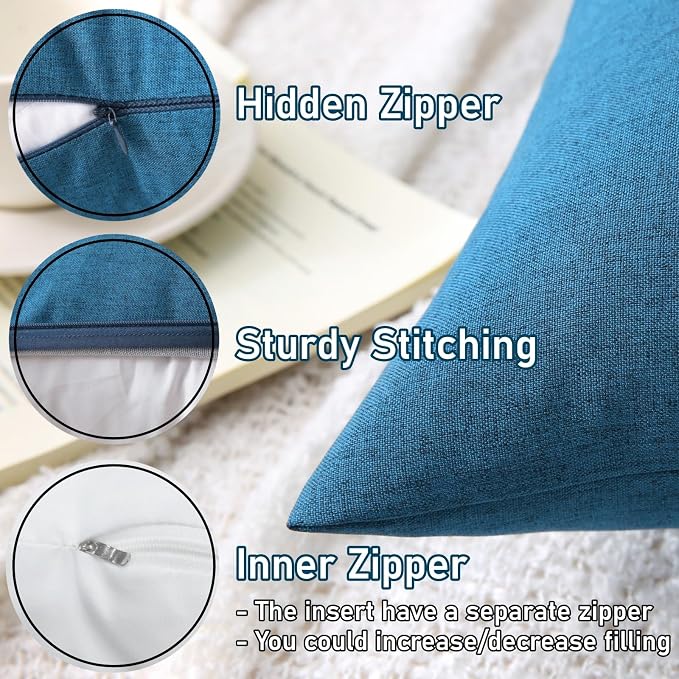 Outdoor Throw Pillows with Inserts, Waterproof Pillows for Outdoor Seating, Square Decorative Garden Cushion for Patio Furniture, Bed, Couch, Sofa(Blue, 18" x 18" (Pack of 2))