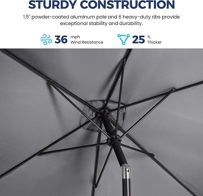 FansaFurn 6.5 x 10 Ft Rectangular Patio Umbrella Aluminum Pole, Outdoor Table Market Umbrella with Crank, 6 Steel Ribs, Polyester Canopy.EU03