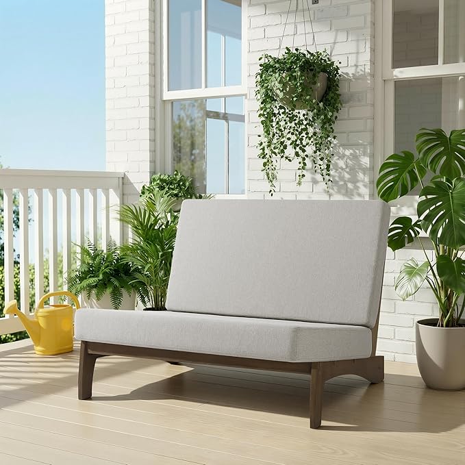 UIXE Wood Patio Furniture Sets, 2 Pieces All Weather Patio Loveseat Outdoor Sofa with Solid Wooden Coffee Table - Light Camel