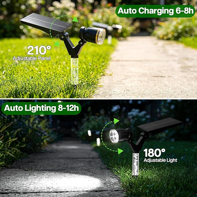 Solar Lights Outdoor Waterproof Spot Lights, 4 Pack Solar Powered Garden Spotlights for Outside Yard Pathway House Landscape Lighting, Auto On/Off, 6000K Cold White