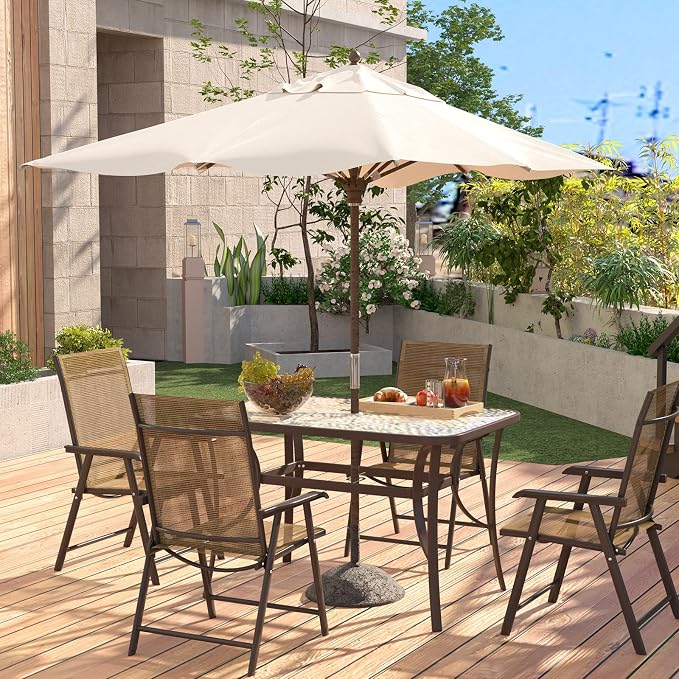 soges 47in Outdoor Patio Bistro Coffee Tea Table, Rectangular Tempered Glass Steel Frame Dining Table with Umbrella Hole,All Weather Outside Desk for Garden Balcony Backyard, Brown 30LHYW-OT02BR120