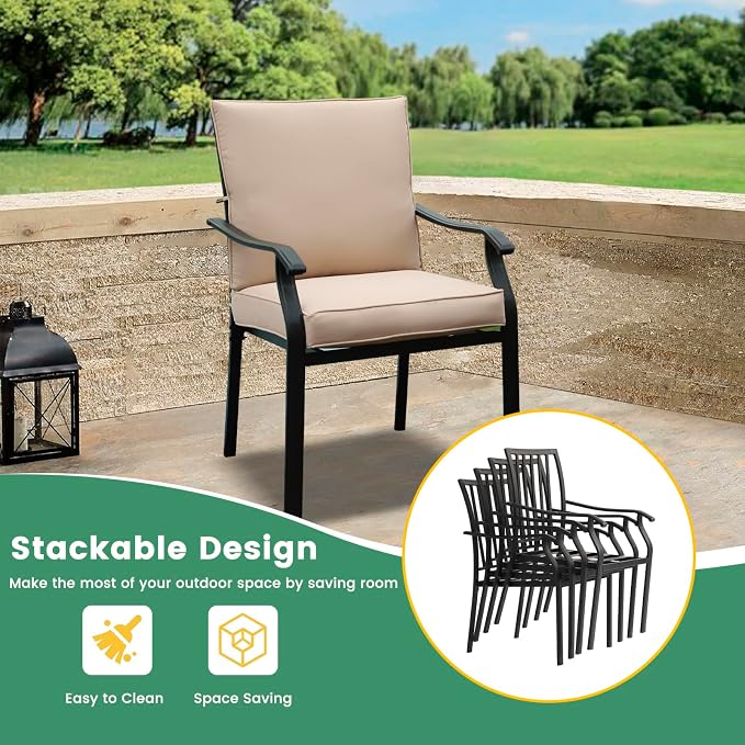 LVUYOYO 7-Piece Outdoor Patio Dining Set, Metal Stackable Chair & Rectangular Table Set, All-Weather Furniture for Backyard, Garden,Balcony,Porch (1 Rectangular+ 6 Dining Chairs)