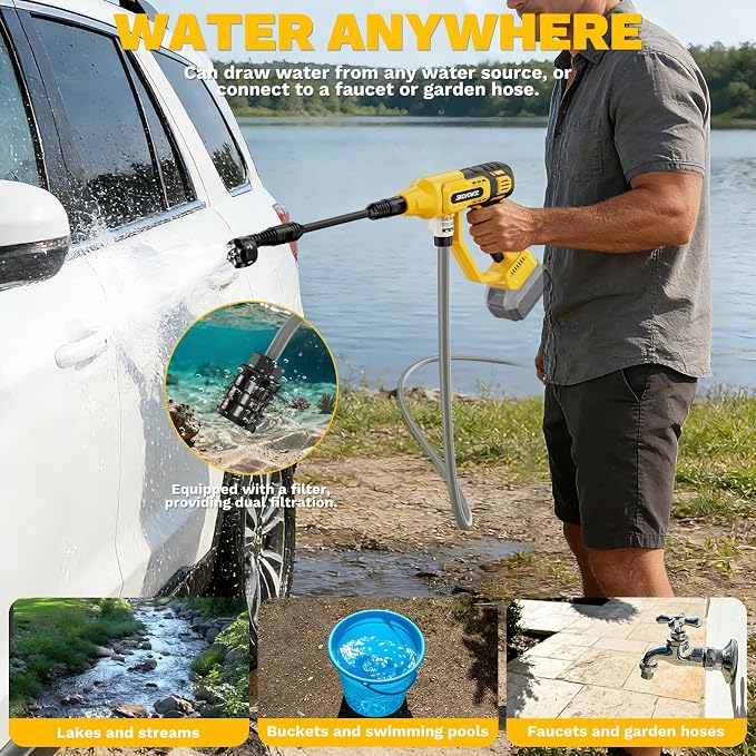 Cordless Portable Washer Compatible with Dewalt 20V Battery, 700 PSI Portable Handheld Cleaning Tool with Brushless Motor, 6-in-1 Nozzle, 4 Level Adjustable for Car Floor Fence Wall (Tool only)