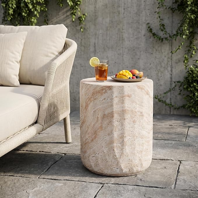 Patio Side Table, Cylinder, Beige