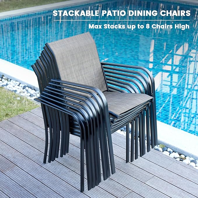 VICLLAX Round Outdoor Dining Set, Patio Table and Chairs Set Set of 4 Patio Stackable Chairs and 40.6" Outdoor Round Table with Umbrella Hole for Backyard Lawn Garden, Brown Chairs and Black Table
