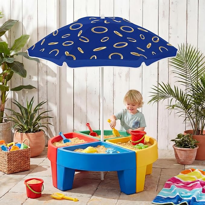 Dansydaisy Beach Umbrella for Water Table, Picnic Table Shade, 47 Inch Replacement Portable Outdoor Umbrella, UV Protection for Sand Play Camping Patio Garden, Tables Not Included