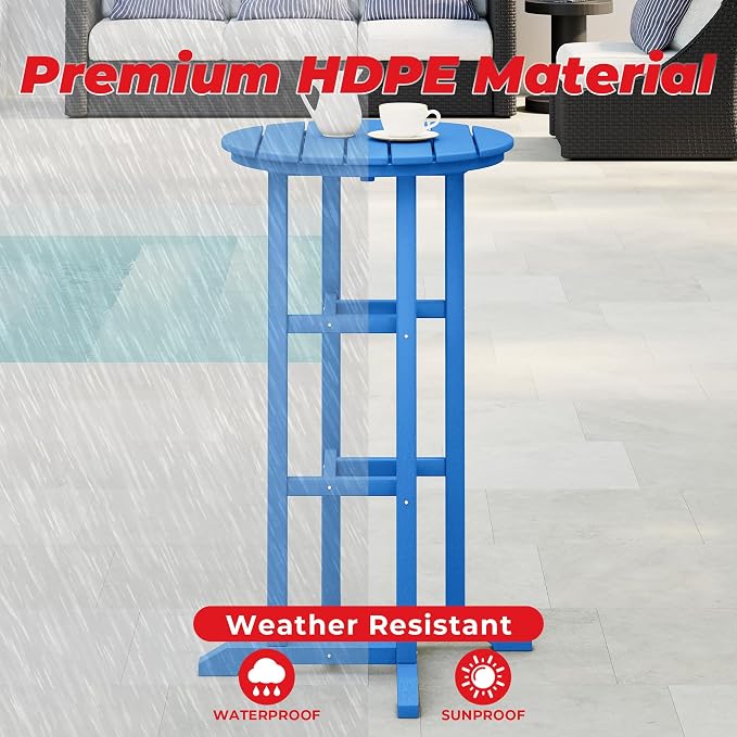Costaelm Outdoor Bar Table, 42" Counter Height Round Patio Cocktail Bar Table, Patio Bar Table Bistro Dining Table Pub Table for Front Porch Deck, Backyard, Garden, Pacific Blue