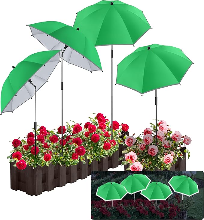 4 Pack 24.9" Plant Umbrellas for Outdoor Plants,47.2" Height Small Umbrella with Reflective Strip, Adjustable Plant Shades for Outdoor Plants, Garden, Potted
