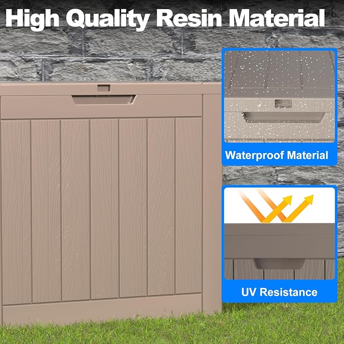 30-Gallon Outdoor Storage Box, Waterproof Deck Box for Patio Cushions, Garden Tools, Pool Accessories, Lockable Outside Storage Bin for Backyard & Deck (Grey)