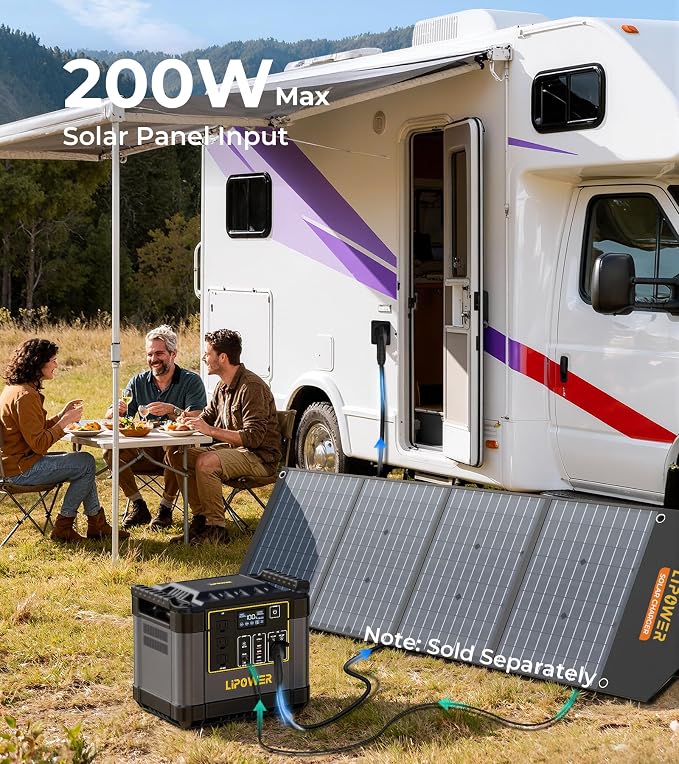Lipower Portable Power Station with 200W Solar Panel,1200W(2000W Peak) Solar Generator,1075Wh LiFePO4 Battery,Plug & Play Battery Backup,IP68 Waterproof ETFE Portable Solar Panels for Camping