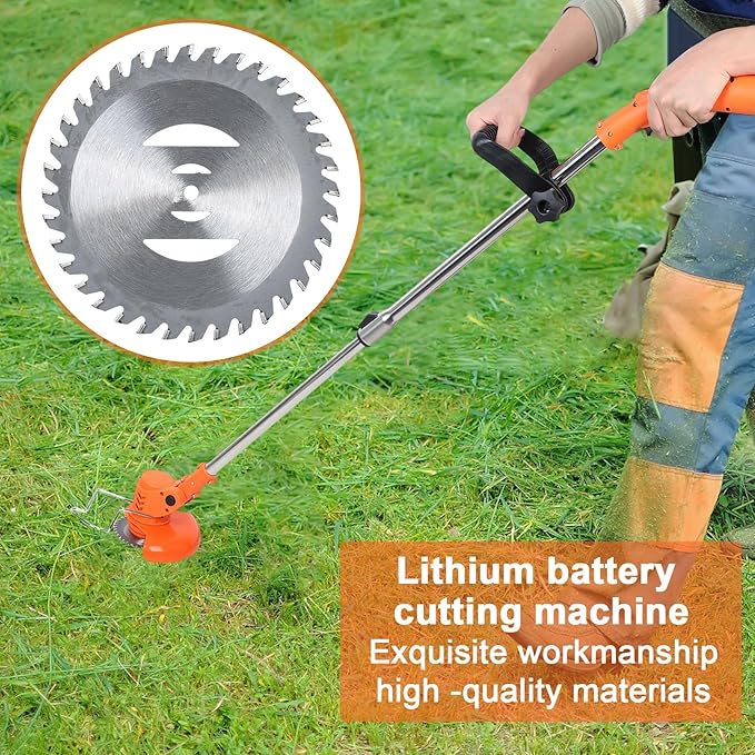 Cordless String Trimmer with Fast Charger, 2 X 2.1Ah Battery Powered Weed Wacker with Auto Line Feed, 21V Weed Eater, Lawn Edger, Cordless Grass Trimmer/Wheel Edger/Mini-Mower/Brush Cutter (Red A)