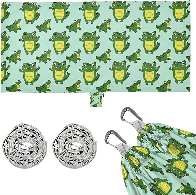 Camping Hammock Outdoor Hammocks for Outside Crocodile Cute Green Beach Trees Portable Lightweight with Pockets Tree Straps Indoor