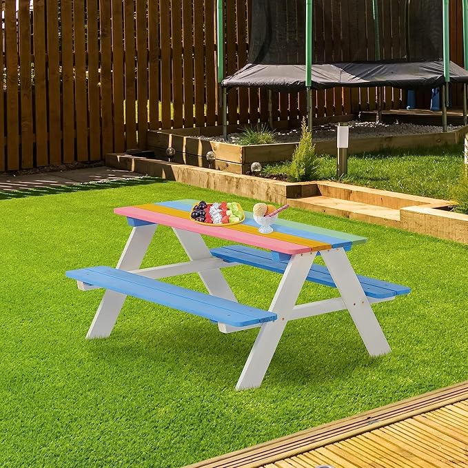 BTExpert Kids Picnic Table Wooden Child Children Activity Sensory Chair Bench Set - Wood