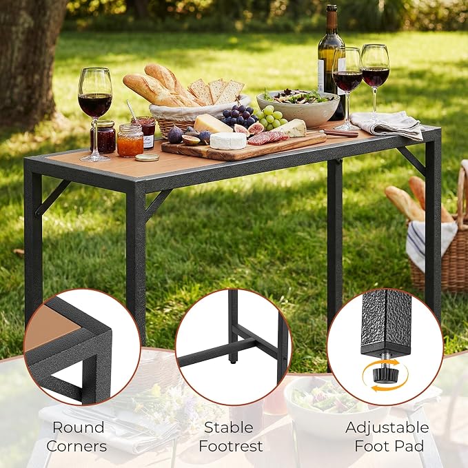 TLSUNNY Outdoor Bar Table, 47" Patio Counter Height Table, High Top Furniture w/HDPE Top, E-Coating & Hammer-Finish Frame, Adjustable Foot, All Weather for Hot Tub,Balcony,Poolside,Kitchen