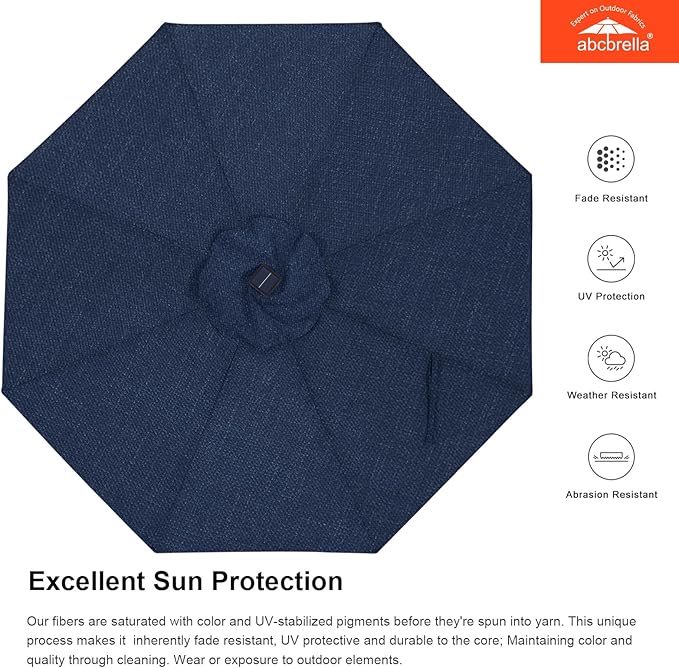ABCCANOPY OLEFIN® 5-Year No Fading Patio Umbrella with Solar Lights (Navy Blue)