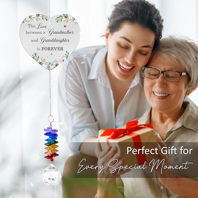 Gifts for Grandma - Mother’s Day Birthday Gift - Meanigful Keepsake - Heartfelt Gift for Grandmother Mom Mama Nana from Granddaughter Daughters - Crystal Rainbow Maker - Hanging Window Decor