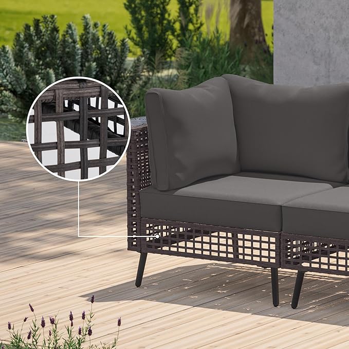 LAUSAINT HOME 2 Pieces Outdoor Sectional Sofa Set, All-Weather PE Wicker Rattan Patio Conversation Set with Thick Cushions & Coffee Table, Patio Furniture Set for Garden, Backyard, Porch (Grey)