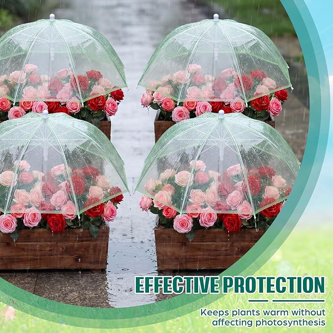 Abbylike 4 Pcs Plant Umbrella Transparent Garden Plant Umbrellas Adjustable Height Waterproof Portable Greenhouse Umbrella for Small Plants Potted Plants Garden Flower Beds (25 Inch,Green)