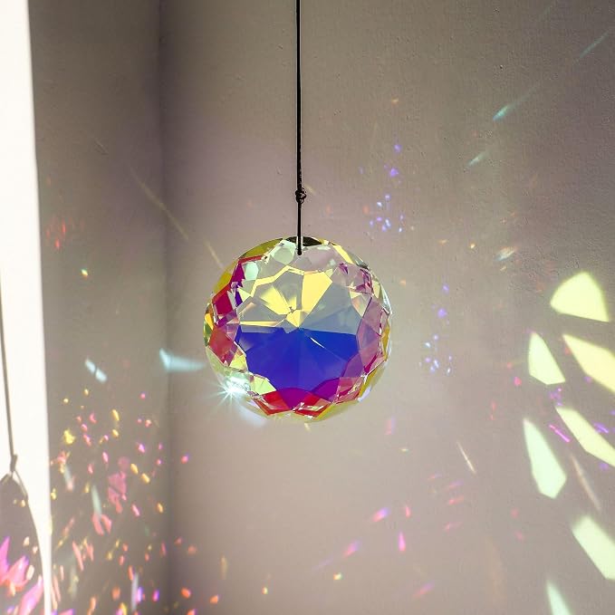3'' Crystal Prisms Suncatcher for Windows Hanging Sun Catcher Gift | AB Color,Large Glass Beads,Rainbow Maker,Hanging Crystals for Indoor Outdoor Home Garden,Glass Ornaments For Christmas Tree
