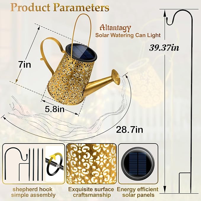 Solar Watering Can Lights:Outdoor Waterproof Metal Led String Lantern - Classic Fariy Hanging Decorations for Garden Pathway Patio - Birthday Gifts for Mom Grandma Women Over 30