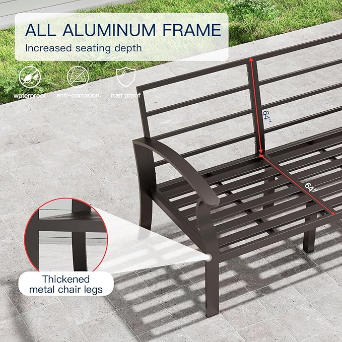 Kullavik Aluminum Patio Furniture Set,7 Pieces 7 Seat Metal Outdoor Furniture Conversation Set w/45 Propane Gas Fire Pit,Swivel Rocking Chairs Set,Grey