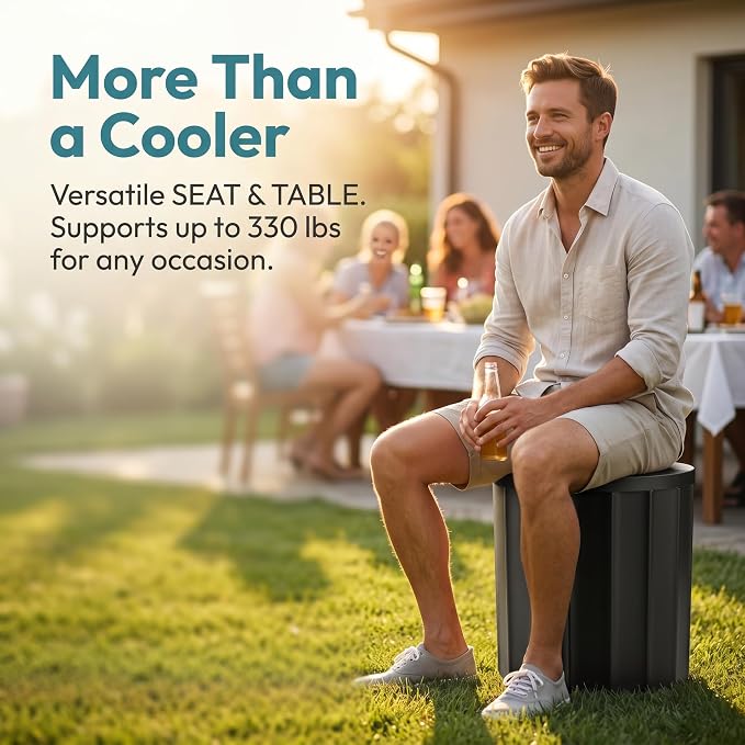 Zapdos 3-in-1 Outdoor Cooler Side Table, Dense Fluted Design, 330lbs Capacity Patio Ice Bucket