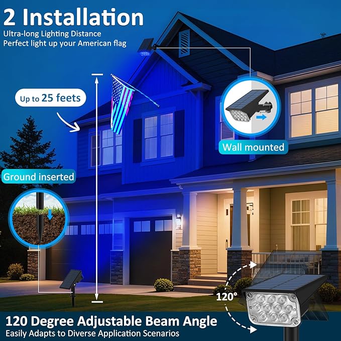 T-SUNUS RGB Solar Landscape Spotlights Christmas Outdoor, IP65 Waterproof Color Spot Light Auto Dusk to Dawn Landscaping Wall Lights for Tree Yard Garden Driveway Porch Walkway Pond Halloween 4 Pack
