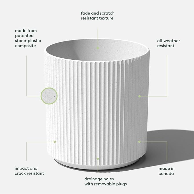 Veradek Demi Series Round Planter for Porch, Patio, Backyard | Durable Plastic-Stone Composite Material | Modern Décor for Tall Plants, Flowers