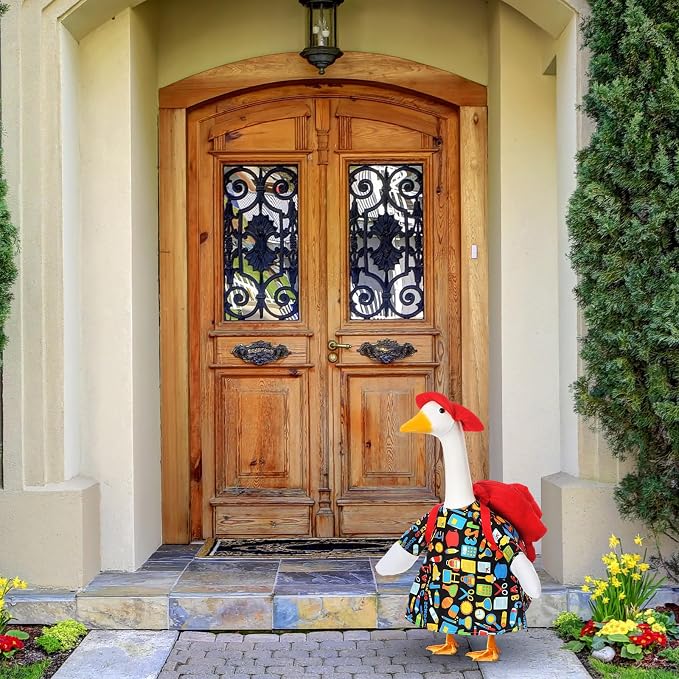 FuWeave Back to School Porch Goose Outfit Set for Plastic Statue Lawn Porch Goose Clothes with Schoolbag for Patio Decor