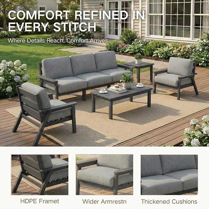 Kingdura HDPE Patio Furniture Set, 12 Piece Outdoor Sectional Sofa with Coffee Table & Side Table, All Weather Outdoor Couch Conversation Set with Washable Cushions for Backyard Poolside Balcony