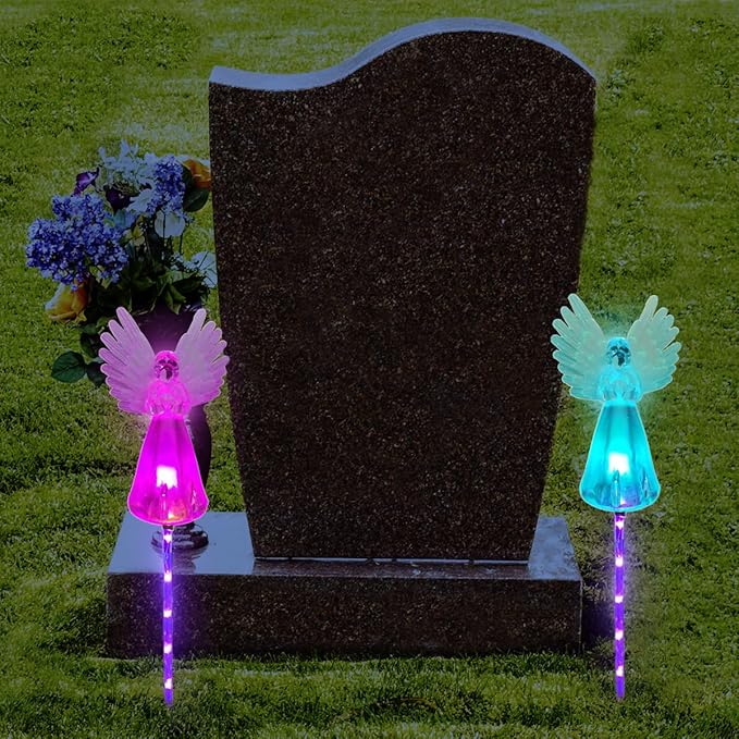 4 Pack Solar Angel Lights Outdoor Decor,Solar Powered Color Changing Angel Easter Stakes Decorative Memorial Lights Garden Yard Lawn Pathway Grave Cemetery Decoration,Valentine's Day Women Gift