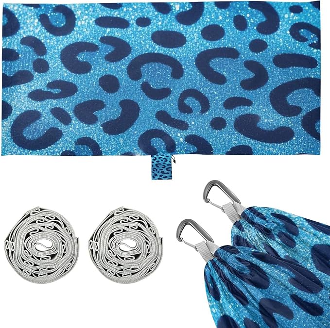 Fake Glitter Leopard Print Blue 330lb Capacity Outdoor Hammocks Backyard Hammock for Camping Travel Accessories amacas para patios con Base de adultos