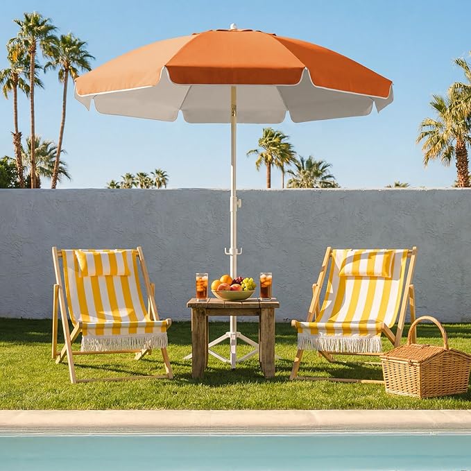 JEAREY 6.5ft Sun Shade Umbrellas, Portable Umbrella with Stand, Lightweight Sun Protection Free Standing Sport Umbrella for Outdoor Sports, Camping, Fishing, Patio, Beach, Sun Orange