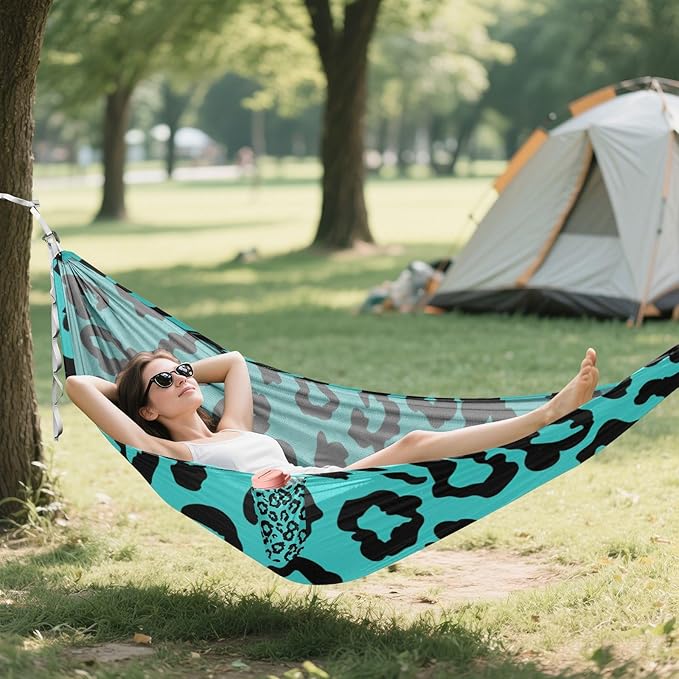 Leopard Teal Black 330lb Capacity Outdoor Hammocks Fabric Hammock for Indoor Outdoor Patio hamaca con Base para adultos