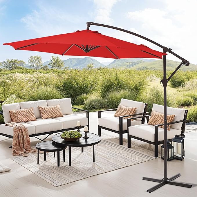 10FT Patio Umbrella, Outdoor Offset Cantilever Umbrella with Sturdy 8 Ribs, Easy Tilt Adjustment for Backyard Pool Garden,Orange