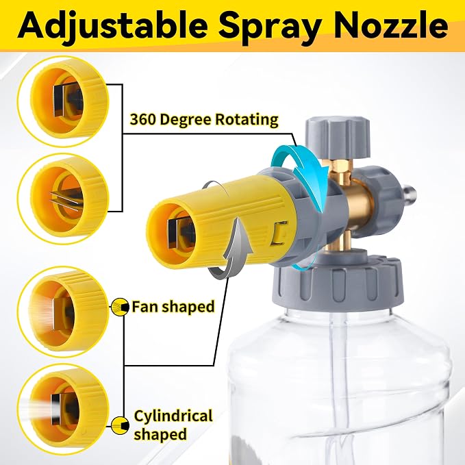 Tool Daily Foam Cannon with Pressure Washer Gun, Dual Connector Accessory, Power Washer Gun with 3/8'' Swivel Connector, Adjustable Soap Cannon with M22-14 and 1/4” Quick Connect Fittings, 1.5 Liter