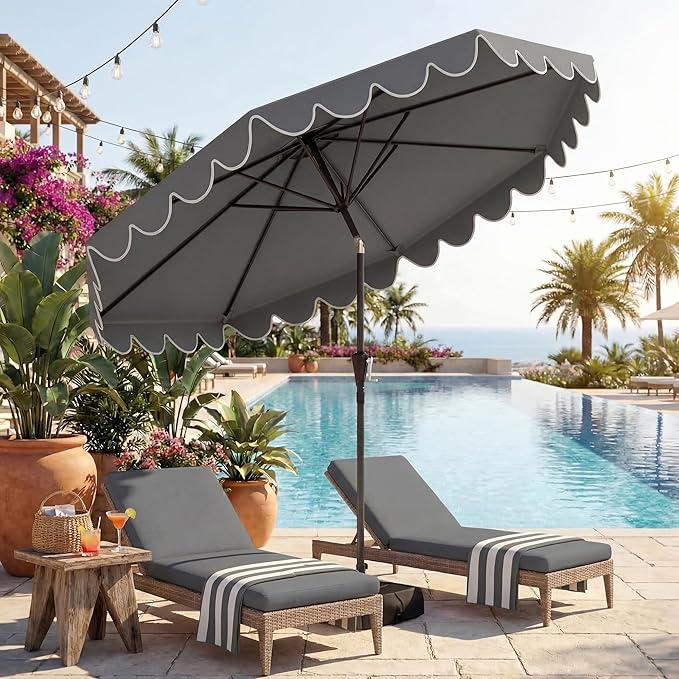 Happygrill 10 FT Patio Umbrella with Weighted Base Included, Outdoor Market Umbrella w/Push Button Tilt & Crank, 8 Heavy-Duty Metal Ribs, Air Vent, Sunshade Canopy for Garden Deck Pool Backyard (Gray)