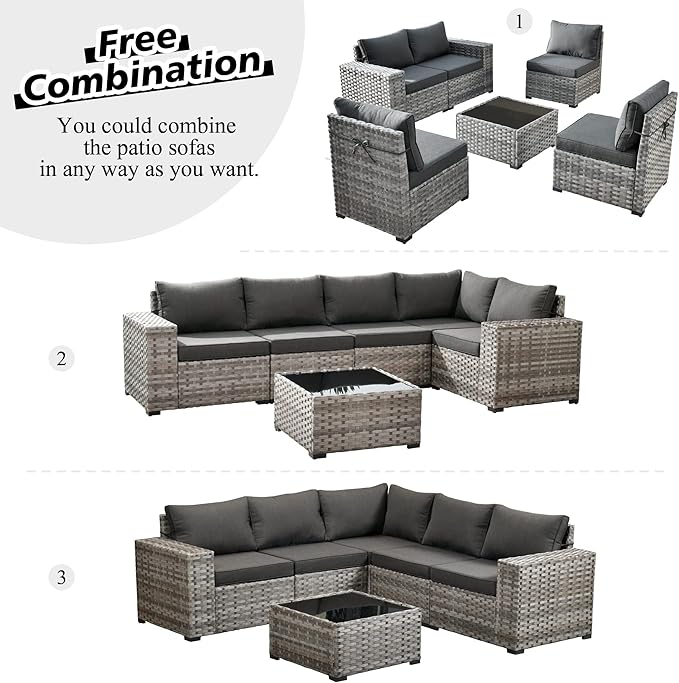 HOOOWOOO Outdoor Patio Sectional Furniture Sofa Set with Widened Armrest,6 Piece Small Modern Wicker Couch,Modular L Shaped Conversation Seating Set with Table for Out Door Garden Corner(Black)