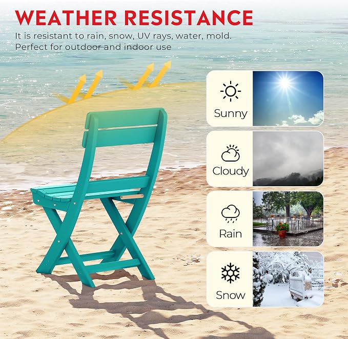 Costaelm Outdoor Bistro Table and Chairs Set of 2, Round Portable Folding Bar Height Barstool Set of 3, Tall Balcony Pub High Top Table 3 piece Patio Set for Deck, Backyard, Garden, Turquoise