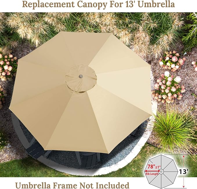 YardGrow 13ft 8 Ribs Umbrella Canopy Replacement for Patio Umbrella, Canopy ONLY, Frame NOT Included