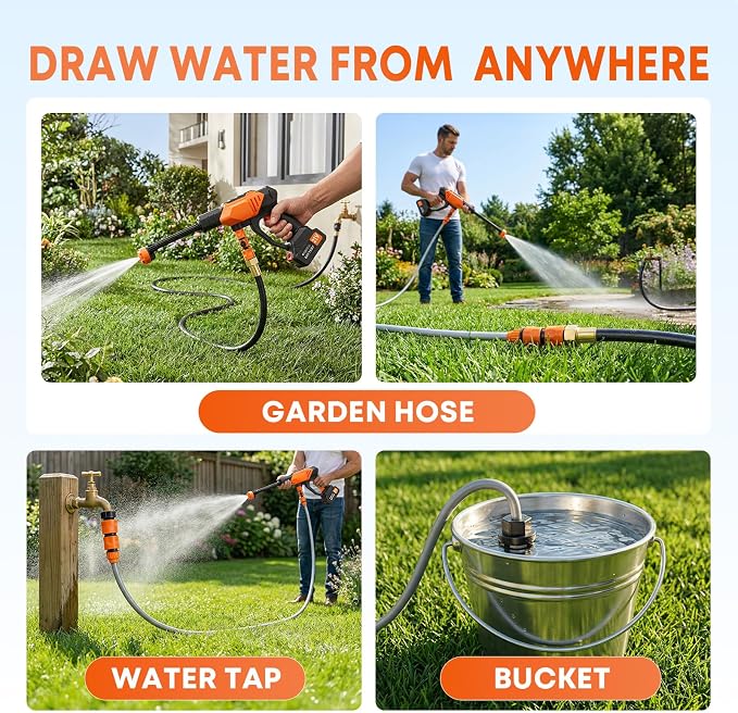 Cordless Portable Washer, Brushless 4000mAh Battery Operated Washer, Handheld Car Washer with 6-in-1 Nozzle Battery Charger,Lightweight Washer Cleaning Tool with Foam Pot for Patio Boat Fence