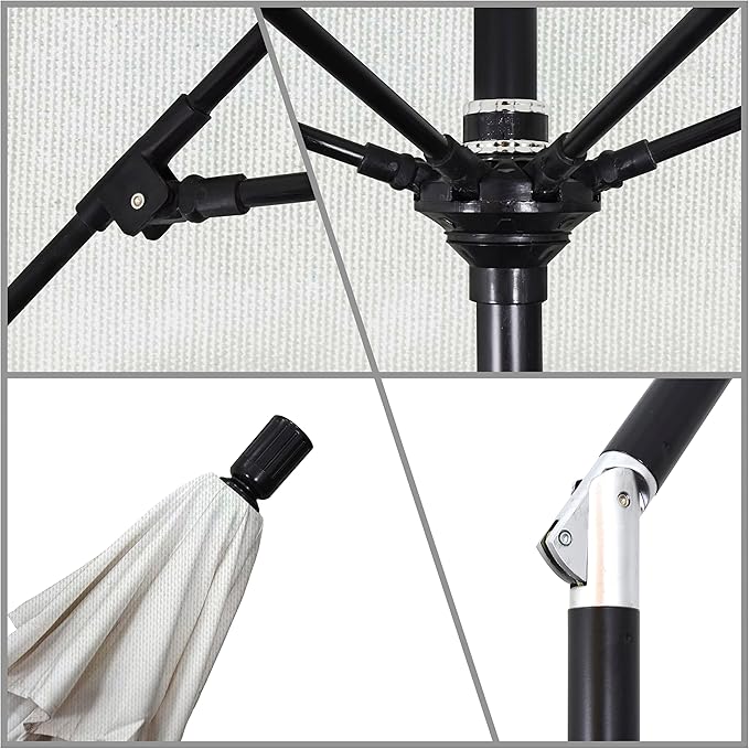 California Umbrella 11Ft Fiberglass Rib Patio Umbrella, Hand-Crank, Tilt-Collar, Black Frame, Solution Dyed White Fabric