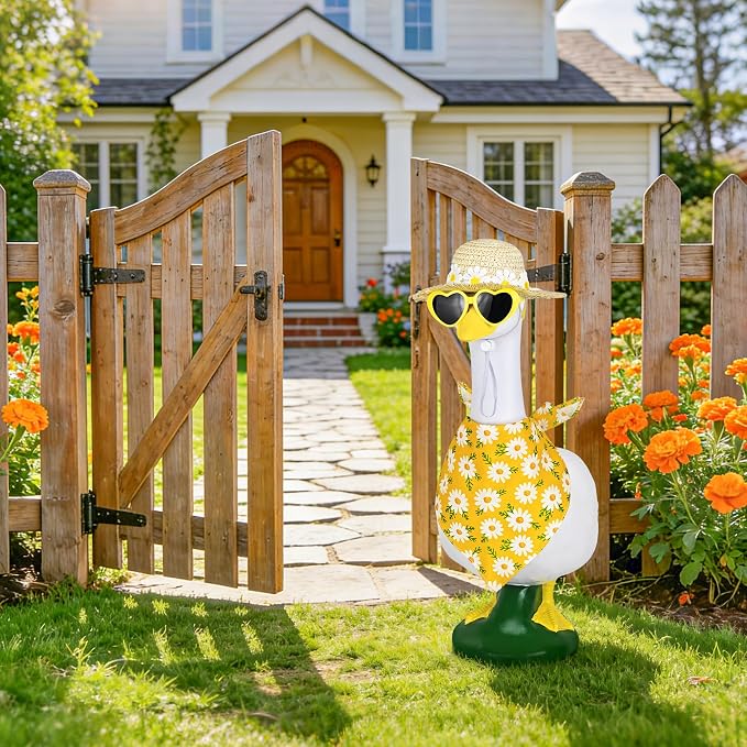Summer Spring Porch Goose Outfit, Daisy Flower Goose Outfit Clothes for 17/23" Lawn Geese Statue for Garden Yard Decor (Yellow) (Yellow)