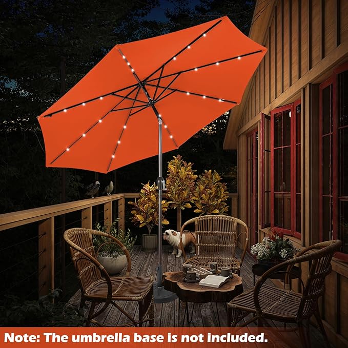 Giantex 9ft/10ft Outdoor Patio umbrella with Solar Lights, Table Market Umbrella with Crank and Push-button Tilt System, Solar LED Lighted Patio Umbrella for Backyard Deck Pool Beach