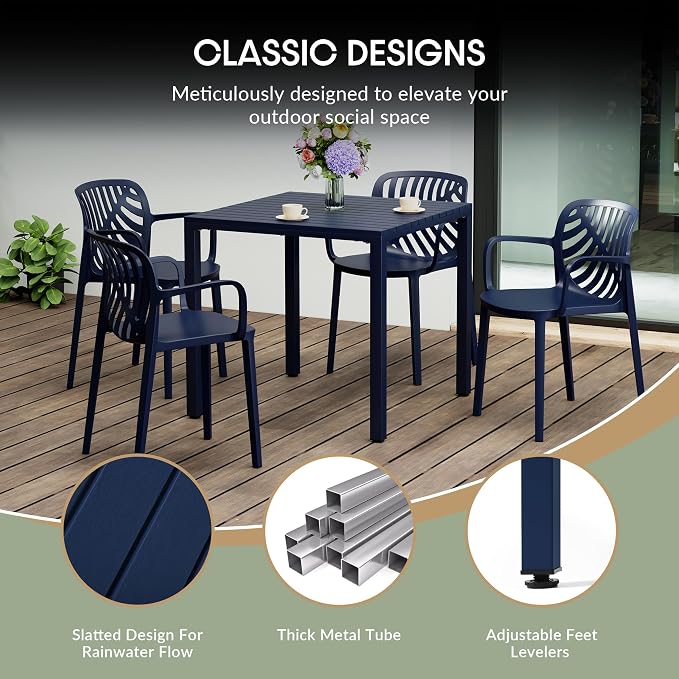 WestinTrends Playa 31.5" Iron Metal Frame Outdoor Square Patio Dining Table, Navy Blue