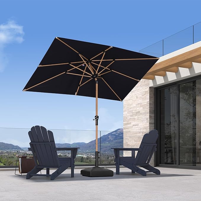 PURPLE LEAF 5' x 8' Patio Umbrella Outdoor Table Umbrella Aluminum Market Umbrella with Push Button Tilt & 8 Sturdy Ribs and Crank Rectangular Outdoor Umbrellas for Garden Patio Lawn, Navy Blue