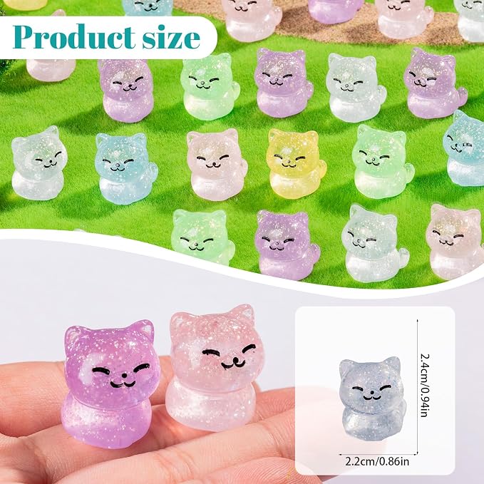 36 PCS Glitter Mini Resin Cat Figurines, Assorted Tiny Kitten Miniature Dollhouse Accessories, Bulk Cute Animal Ornaments for Micro Fairy Garden DIY Craft Aquarium Decor